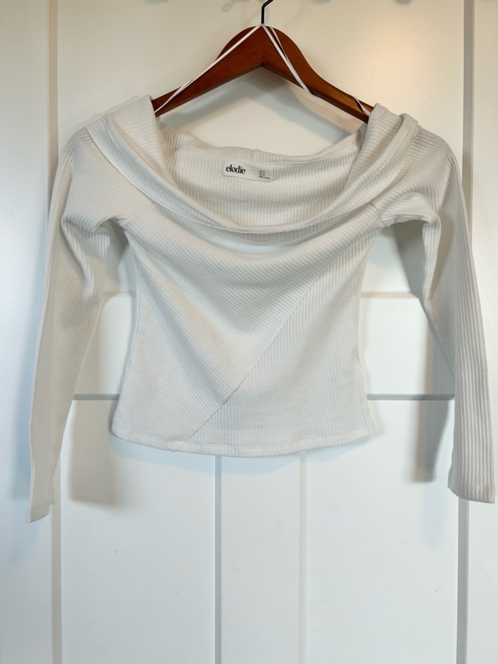 Elodie White Off-the-Shoulder Waffle Knit Wrap Top - Size XS